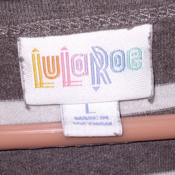 Striped T-shirt Dress - Gray-ish Brown & Off-white EUC Large LuLaRoe - Picture 3 of 3